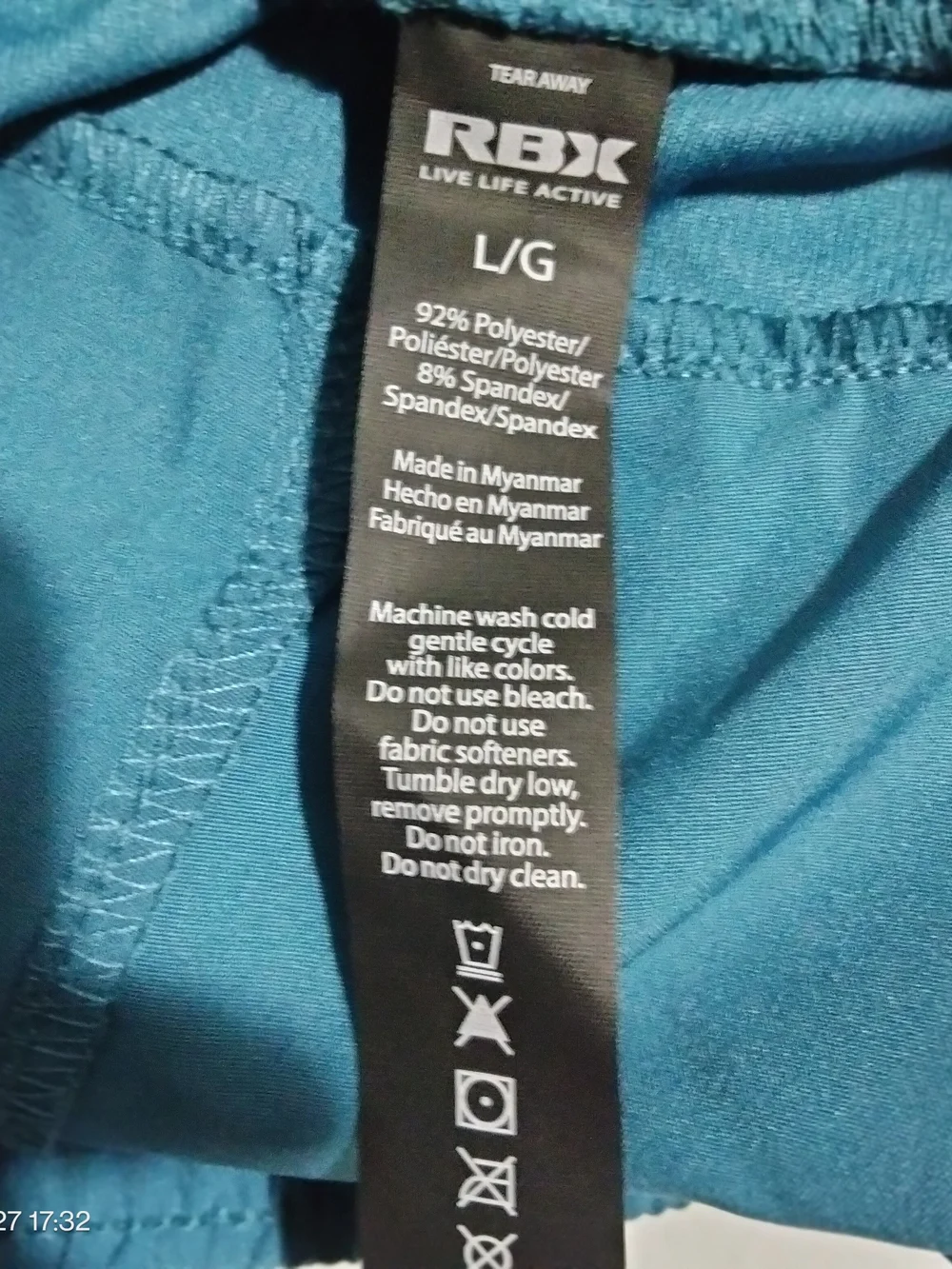 RBX Live Life Active Mens Large Teal Blue Rep Short 7